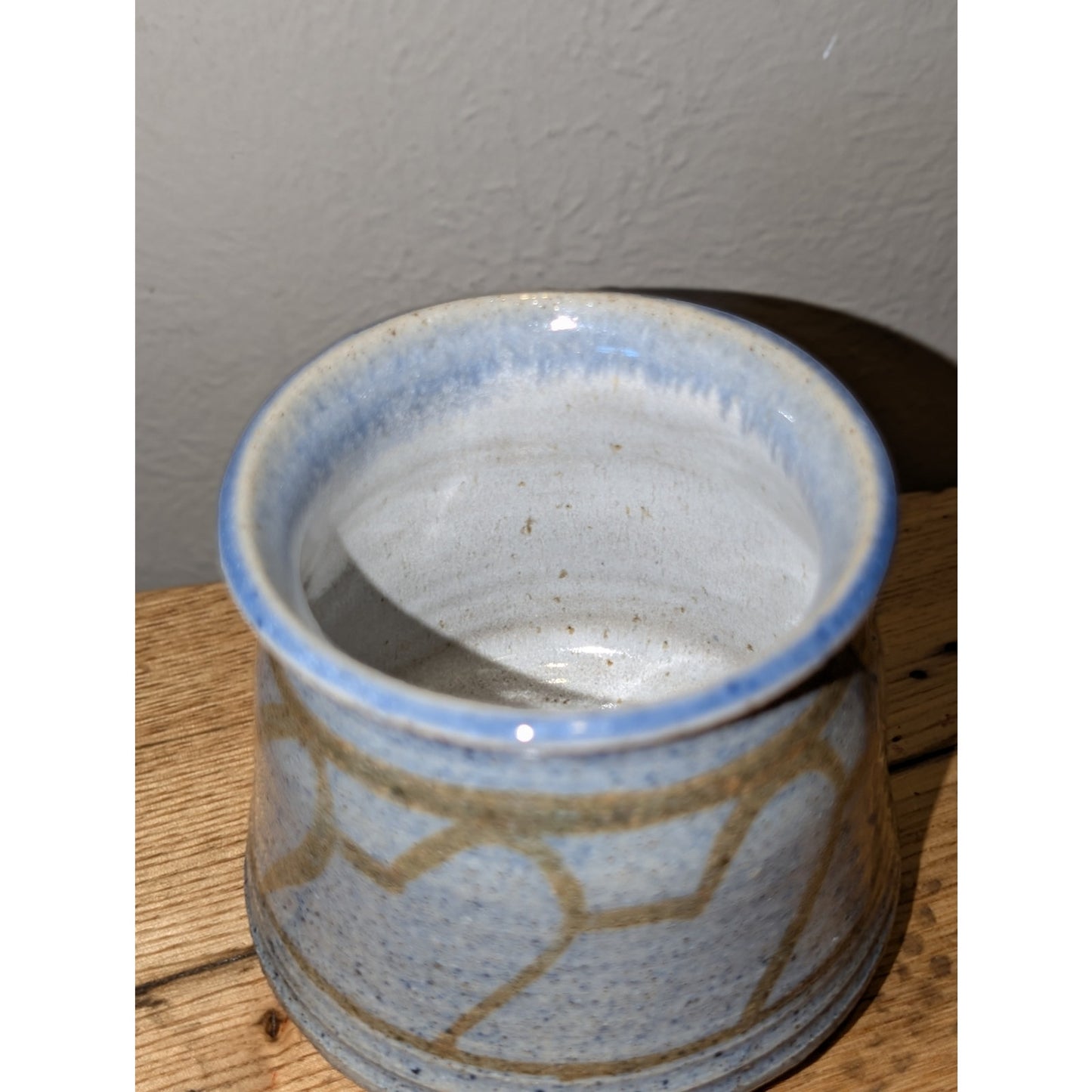 Light Blue & Tan Geometric Design Signed Studio Pottery Mug