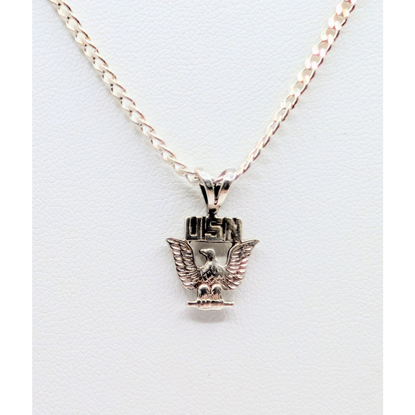 Vintage U.S Navy 925 Sterling Silver Pendant 22" Curb Chain Necklace