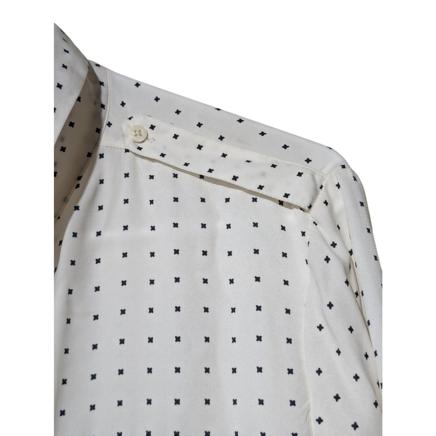 Banana Republic Cream Dot 2 Chest Pocket Epaulet Button Up Blouse Womens Sz XL