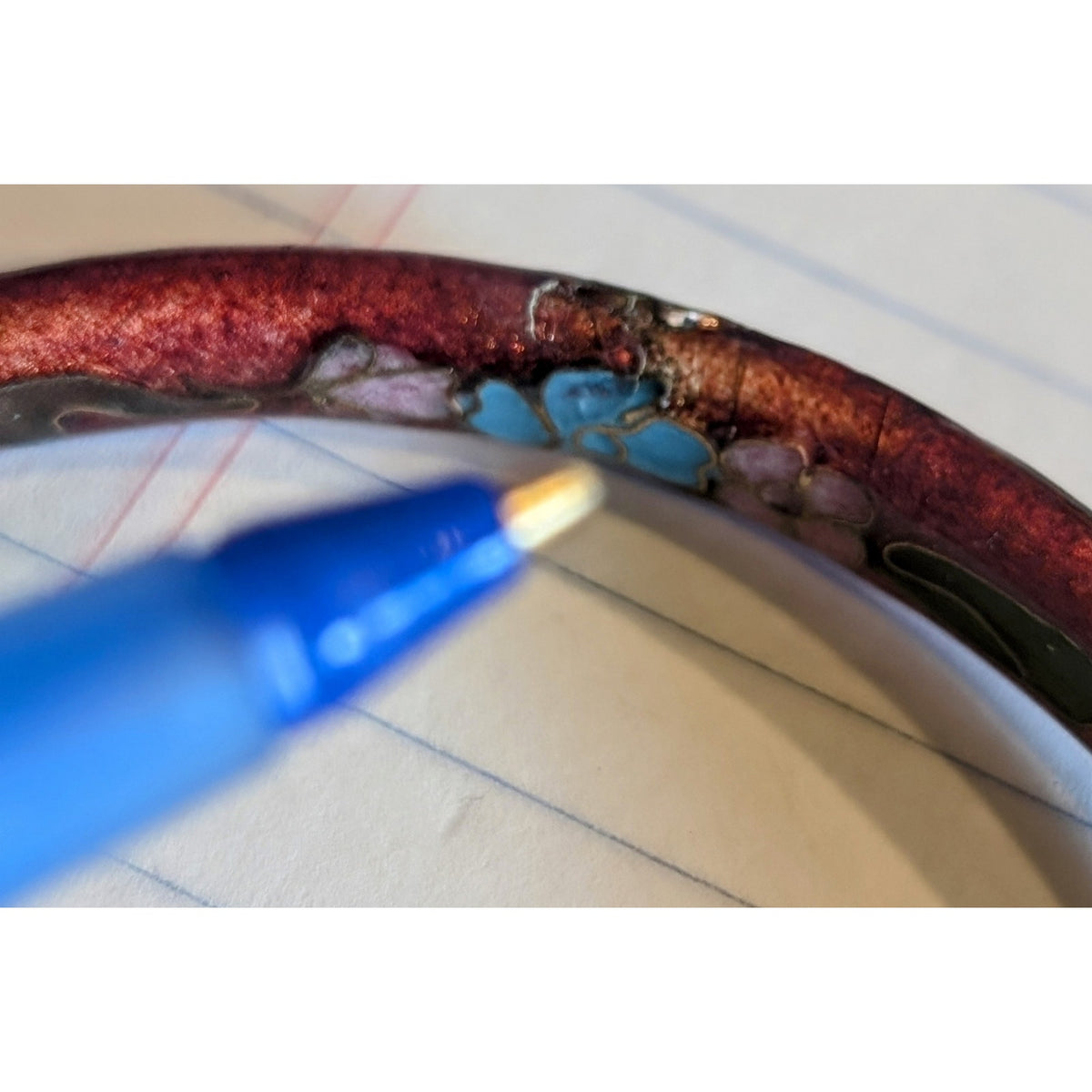 READ! Vtg 80s Cloisonné Floral Inside Outside Blue & Red Enamel Bangle Bracelets
