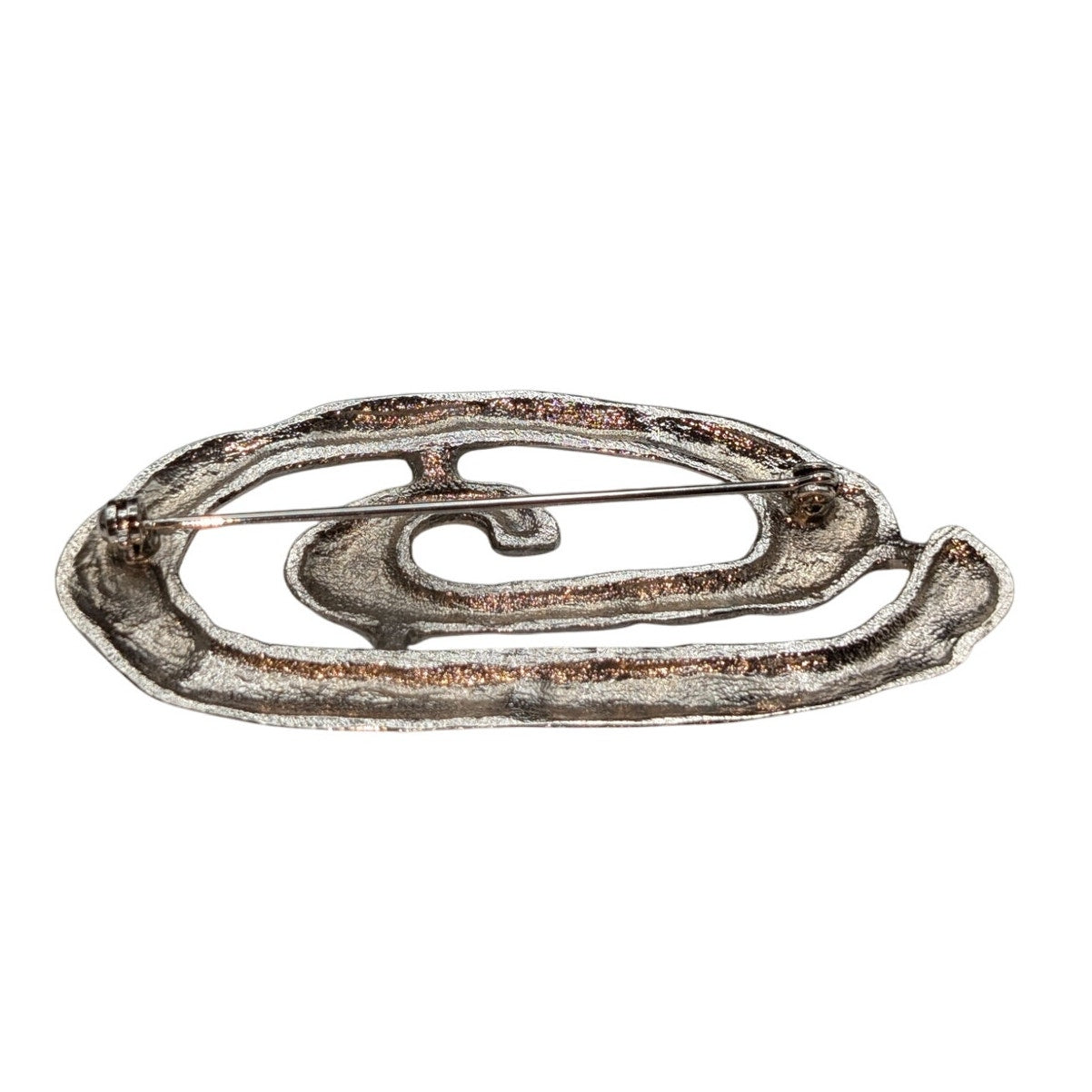 Vintage Oval Hammered Abstract Swirl Silver Tone Brooch