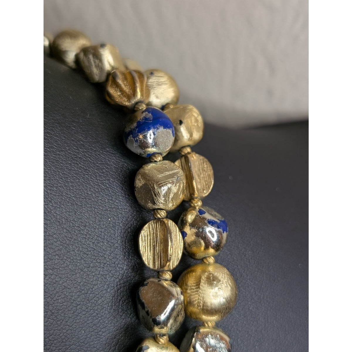 VTG Signed Hattie Carnegie Two Strand Goldtone & Silver Tone Beaded 19" Necklace