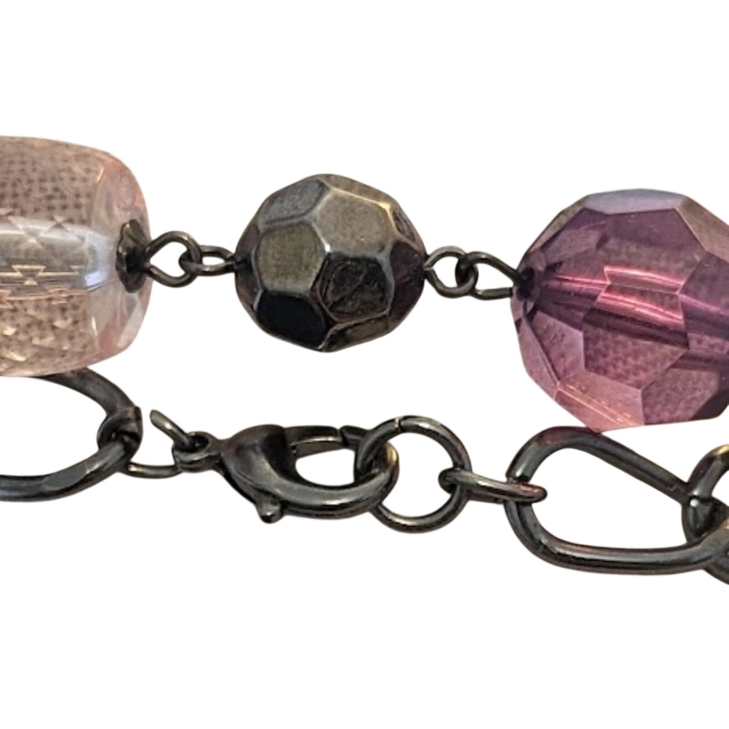Chunky Gun Metal Purple, Pink Beaded Necklace