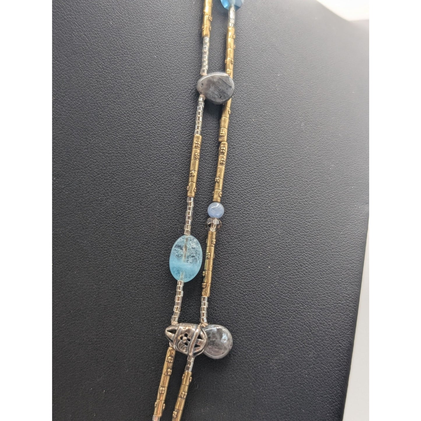 Silpada Sterling Olivia Quartzite Shell Larvikite Kyanite Glass Brass Necklace