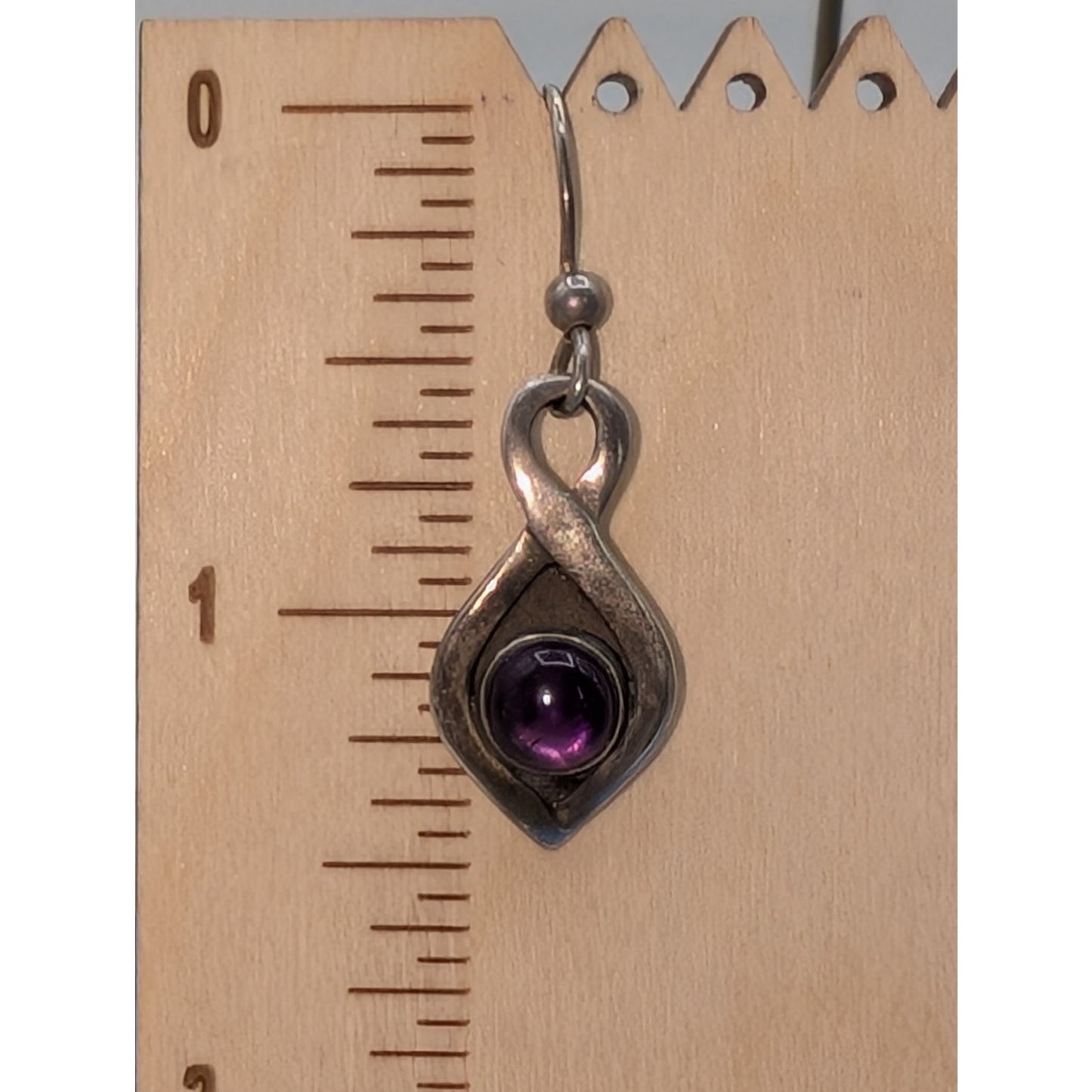 Vintage 925 Sterling Silver Amethyst Cabochon Dangle Earrings