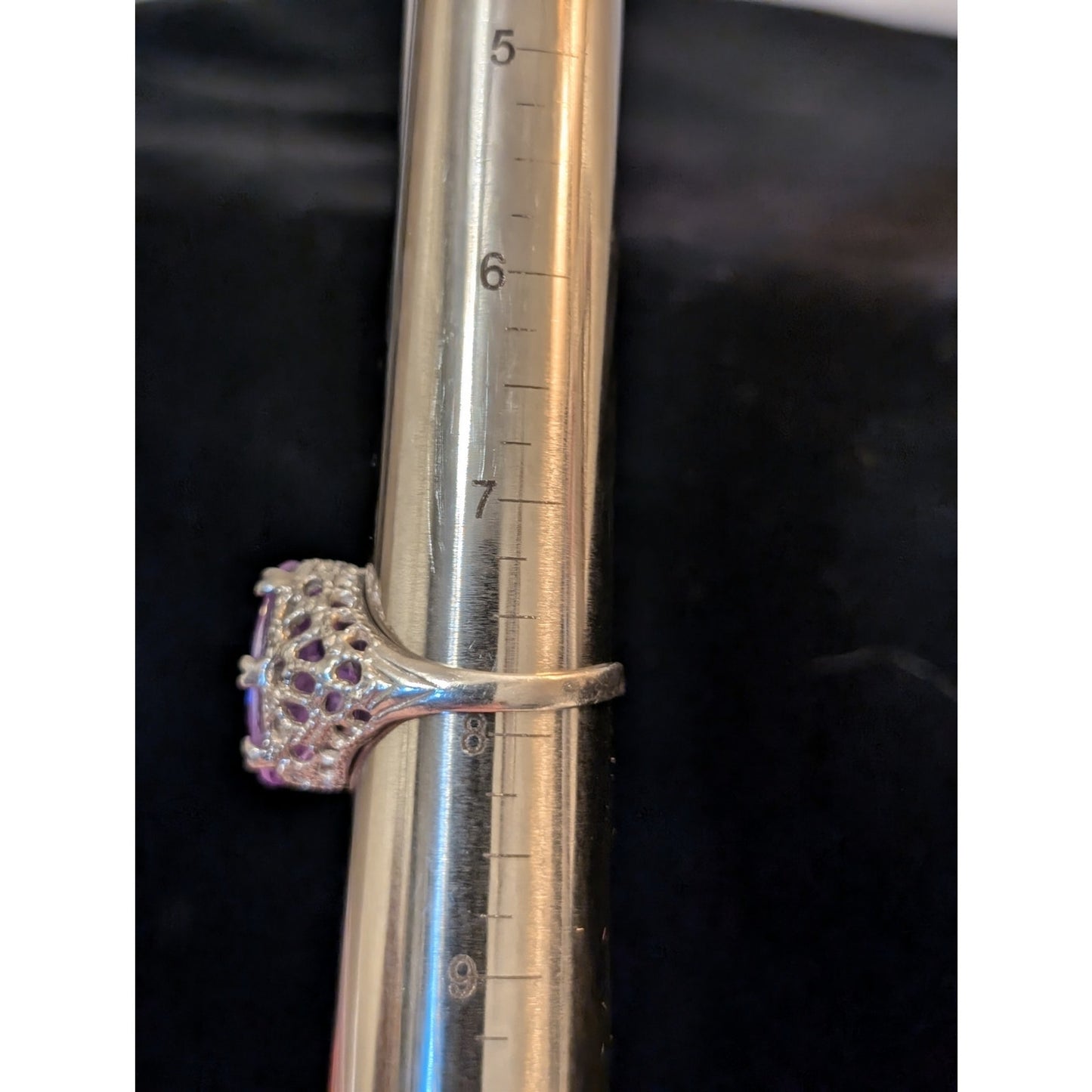 Large Brilliant Rose de France Crystal CZ 925 Sterling Filigree Ring Size 7.75