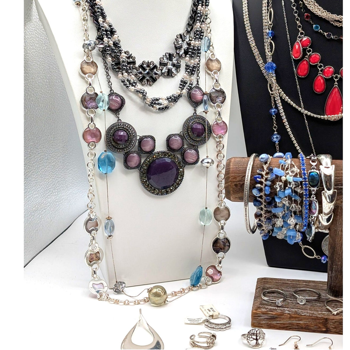 Reseller's Delight 56 Pcs of Silver Tone Vintage to Modern Costume Jewelry