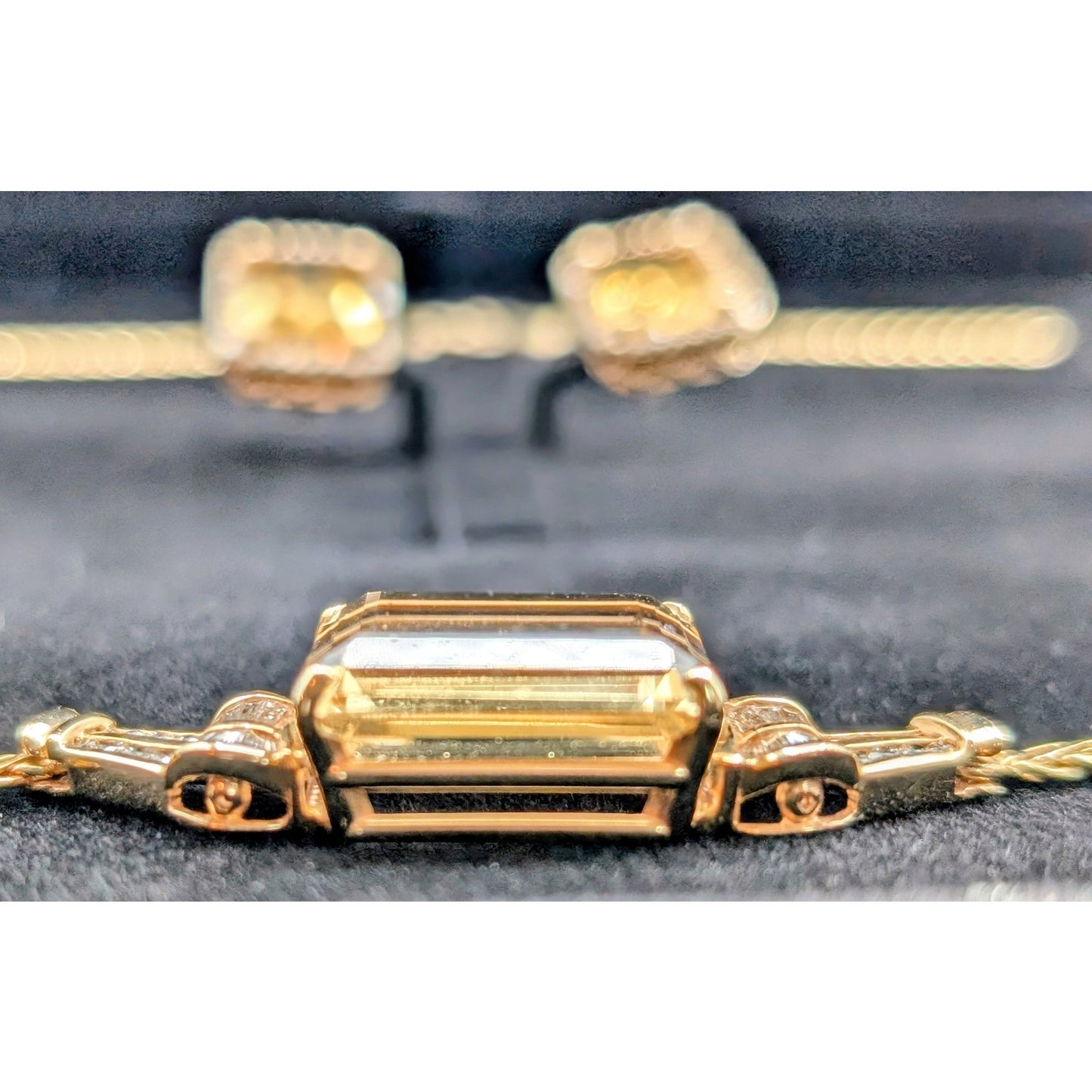 14K Yellow Gold Citrine & Diamond Necklace & Pierced Earring Jewelry Set 25.35g