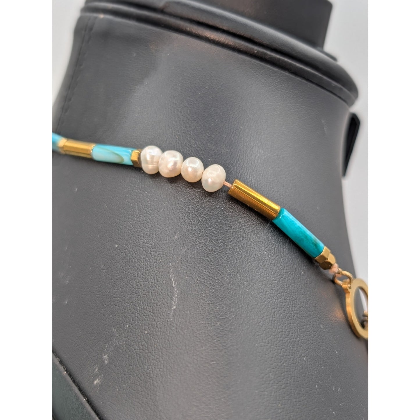 Licinia Guerra Pearl Glass Bead Boho Gold Tone Angel Toggle 19"  Necklace
