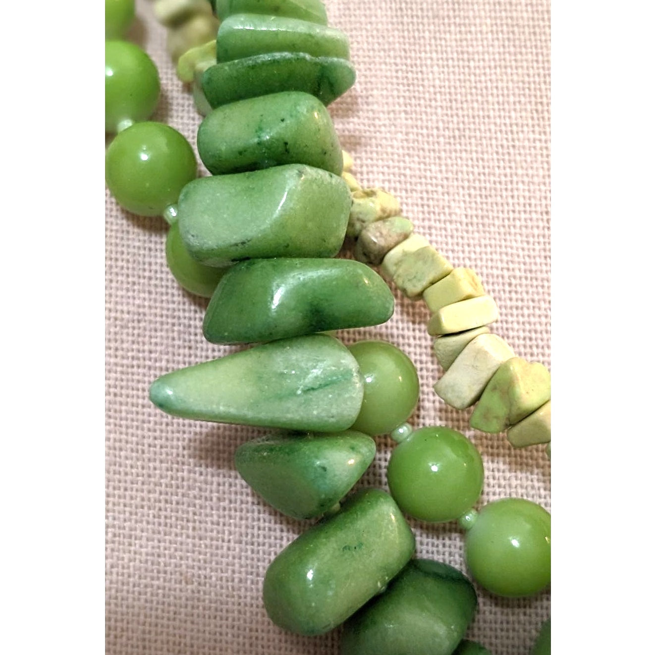 Spring Green Three Strand Bead/Stone Necklace