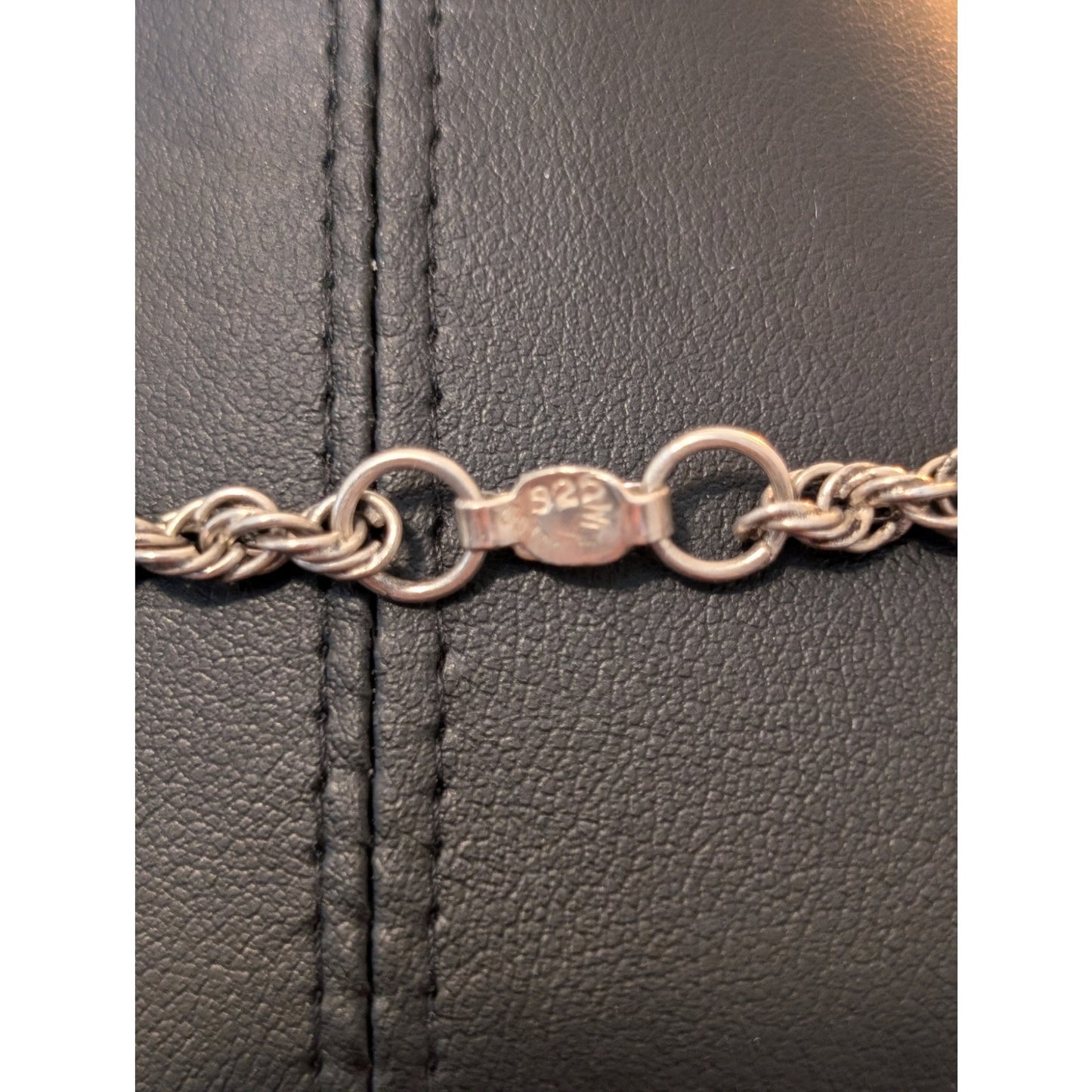 40s Sterling MOP Baby Teething Ring Mary Little Lamb Bell 26" Antique Rope Chain