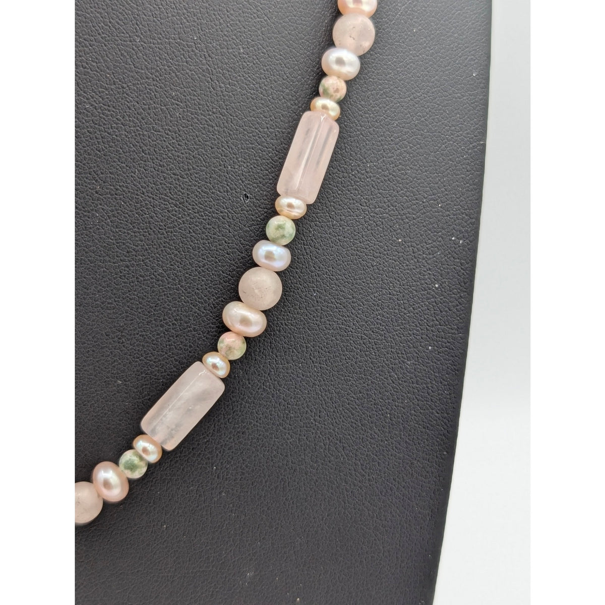 Vintage Pink Quartz Bar Agate Pearl Bead Hook Clasp 24" Necklace