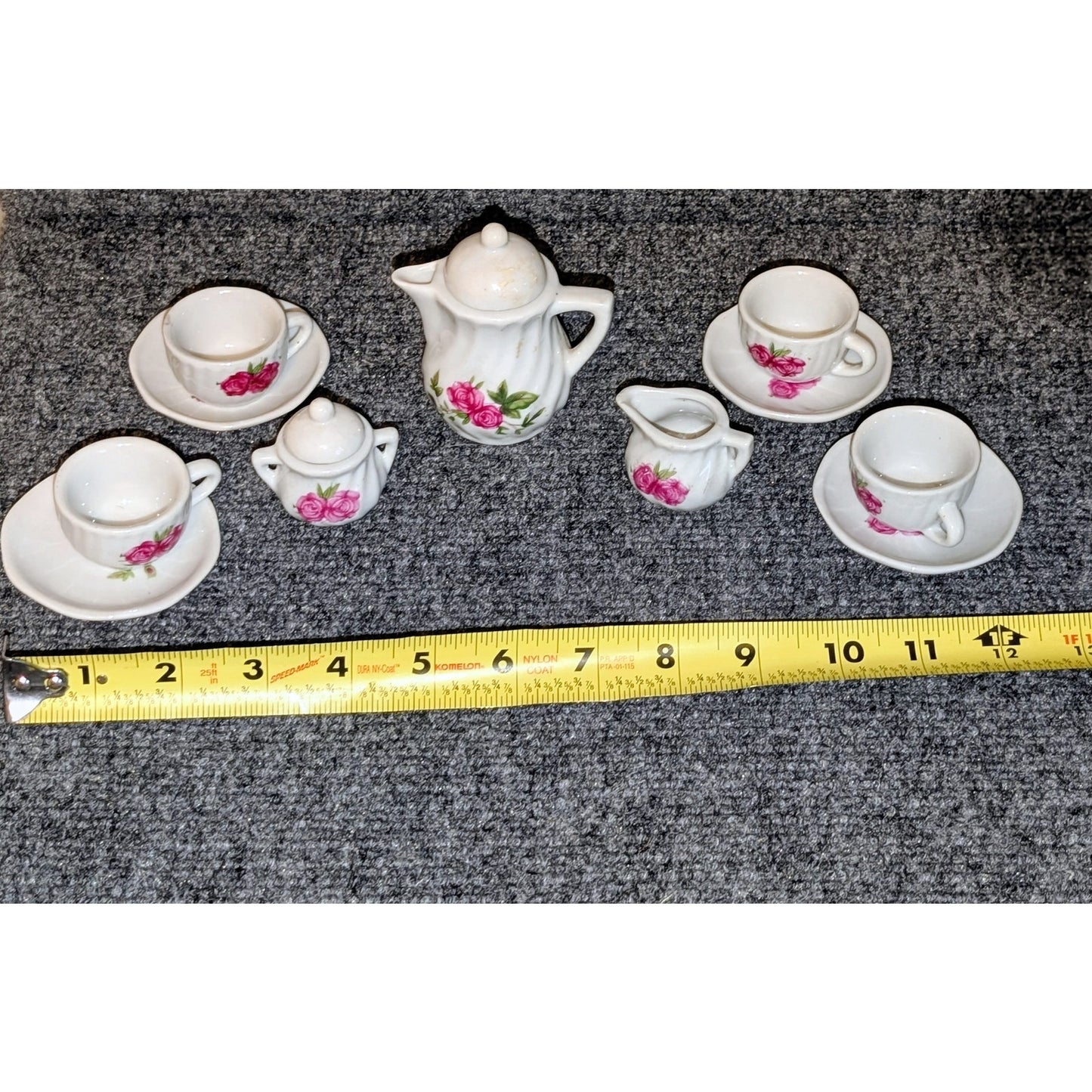 Vintage Thirteen Piece Miniature Child's Pink Rose Tea Set