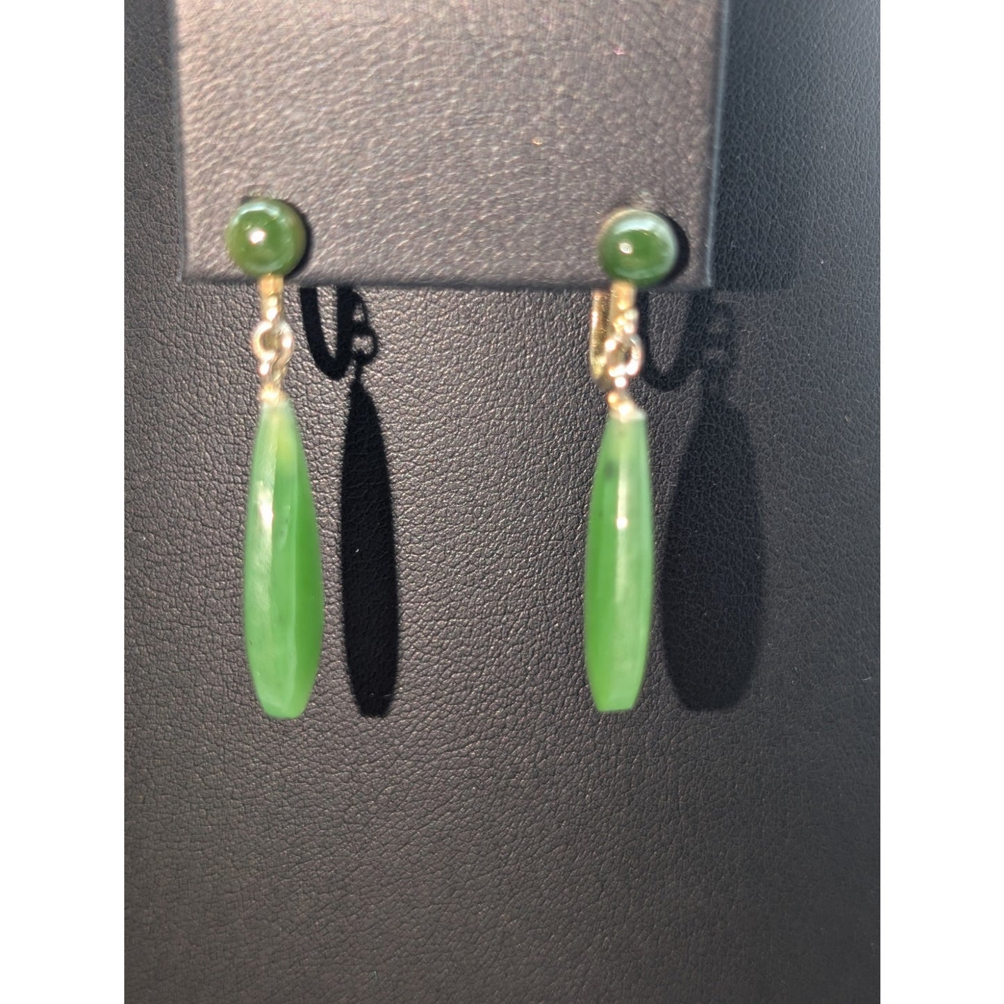 Vintage Spinach Green Nephrite Jade Gold Tone Screw Back Earrings