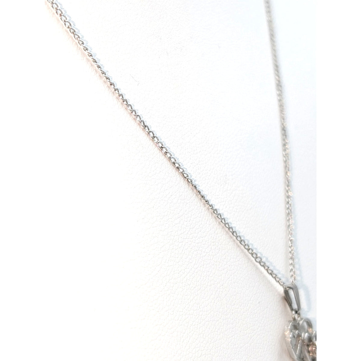 Vintage Dainty Sterling Silver Three Hearts Crystal Pendant Chain 20" Necklace