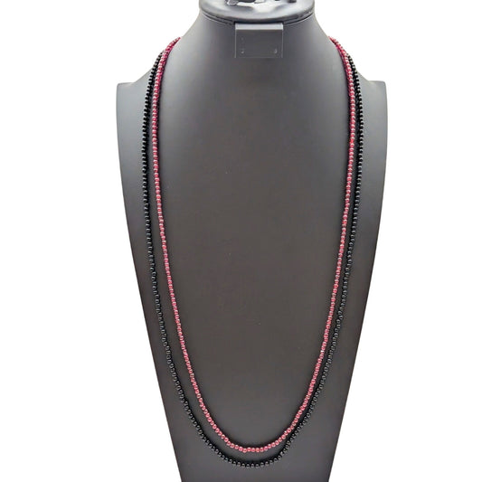 34" Garnet Bead Strand & 35" Black Stone Bead Necklaces