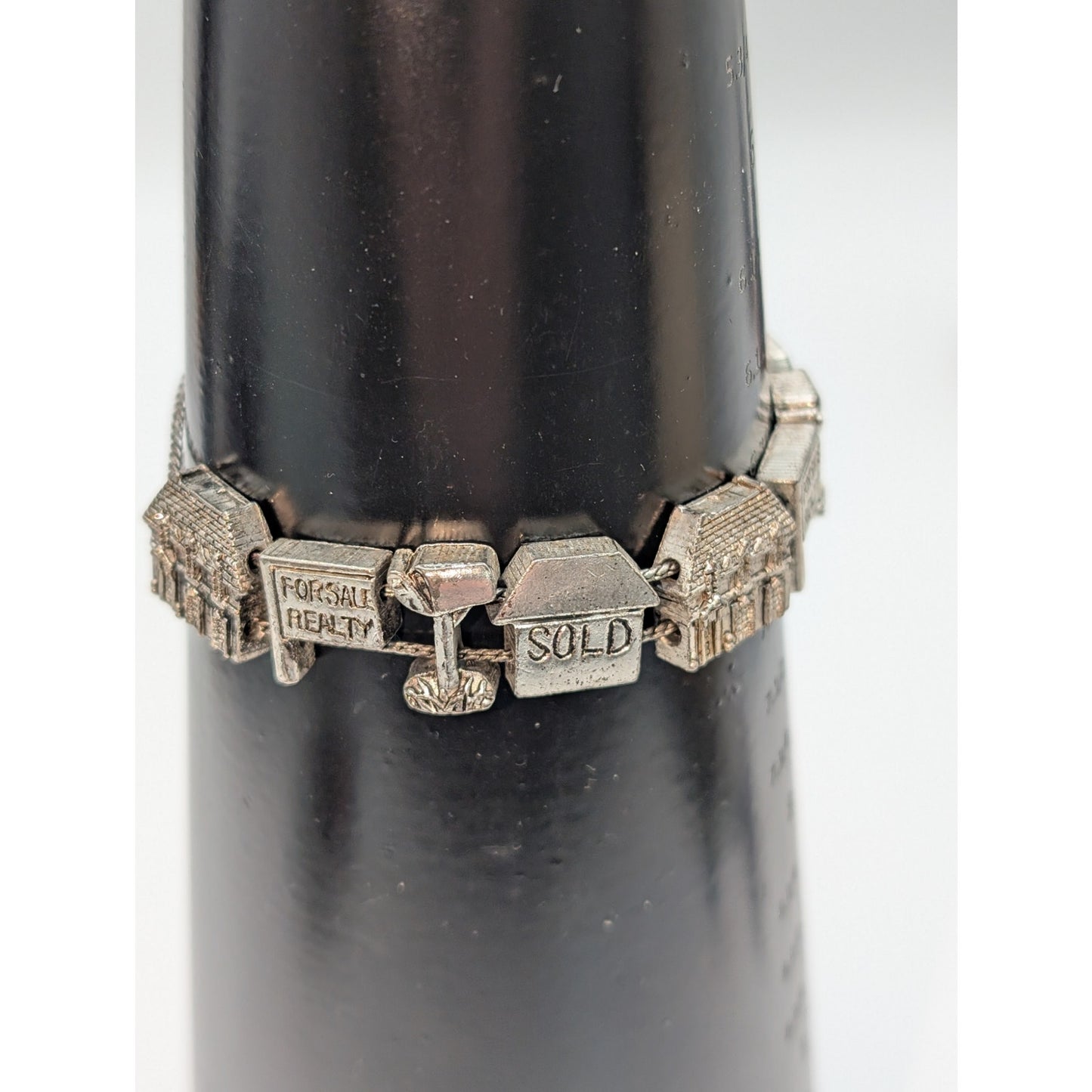Vintage BG Slide Charm Silver Tone Realtor Bracelet 7 1/2" Long