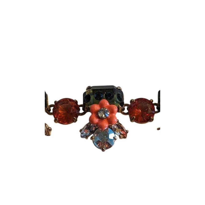 J. Crew Floral Orange Green Jewel Statement Necklace