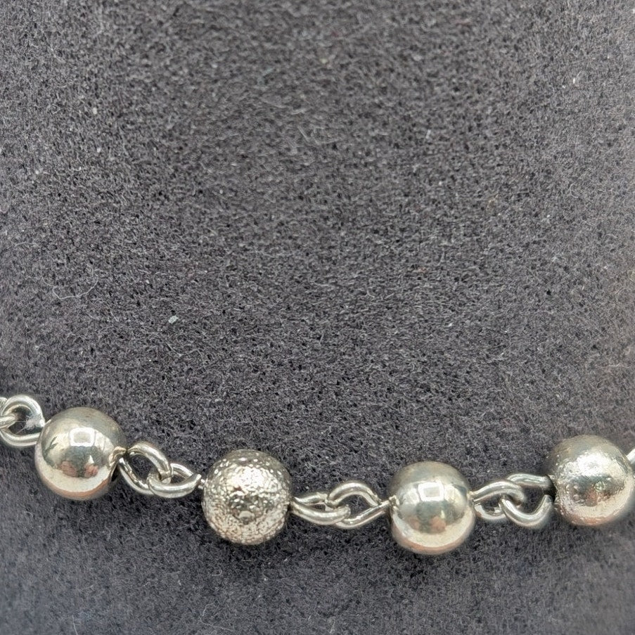 925 Sterling Silver Textured and Polished Bead Chain Bracelet