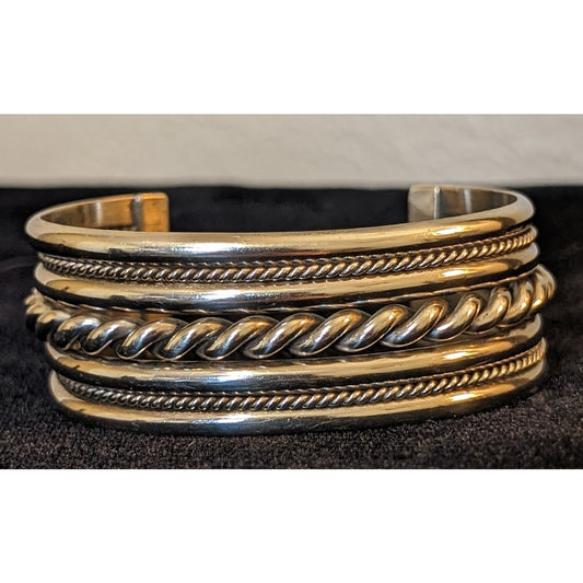 Tahe Navajo Native American Signed Braided 60g Sterling Cuff Bracelet