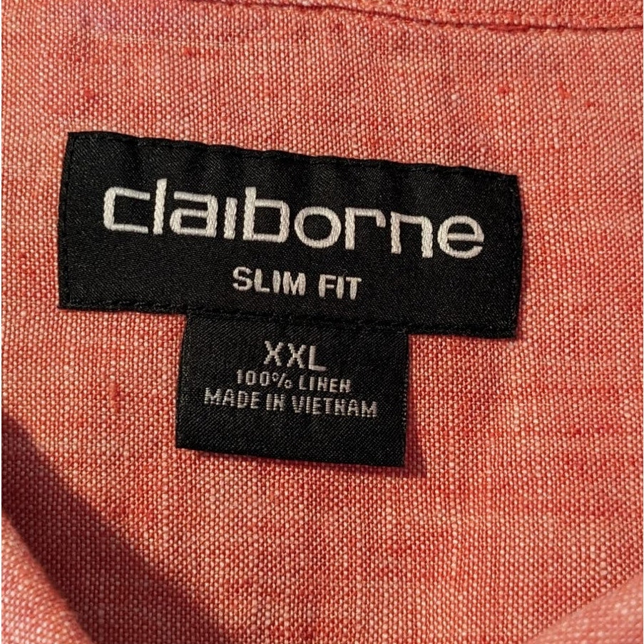 Claiborne Orange 100% Linen Slim Fit Button Down Mens Shirt Sz XXL