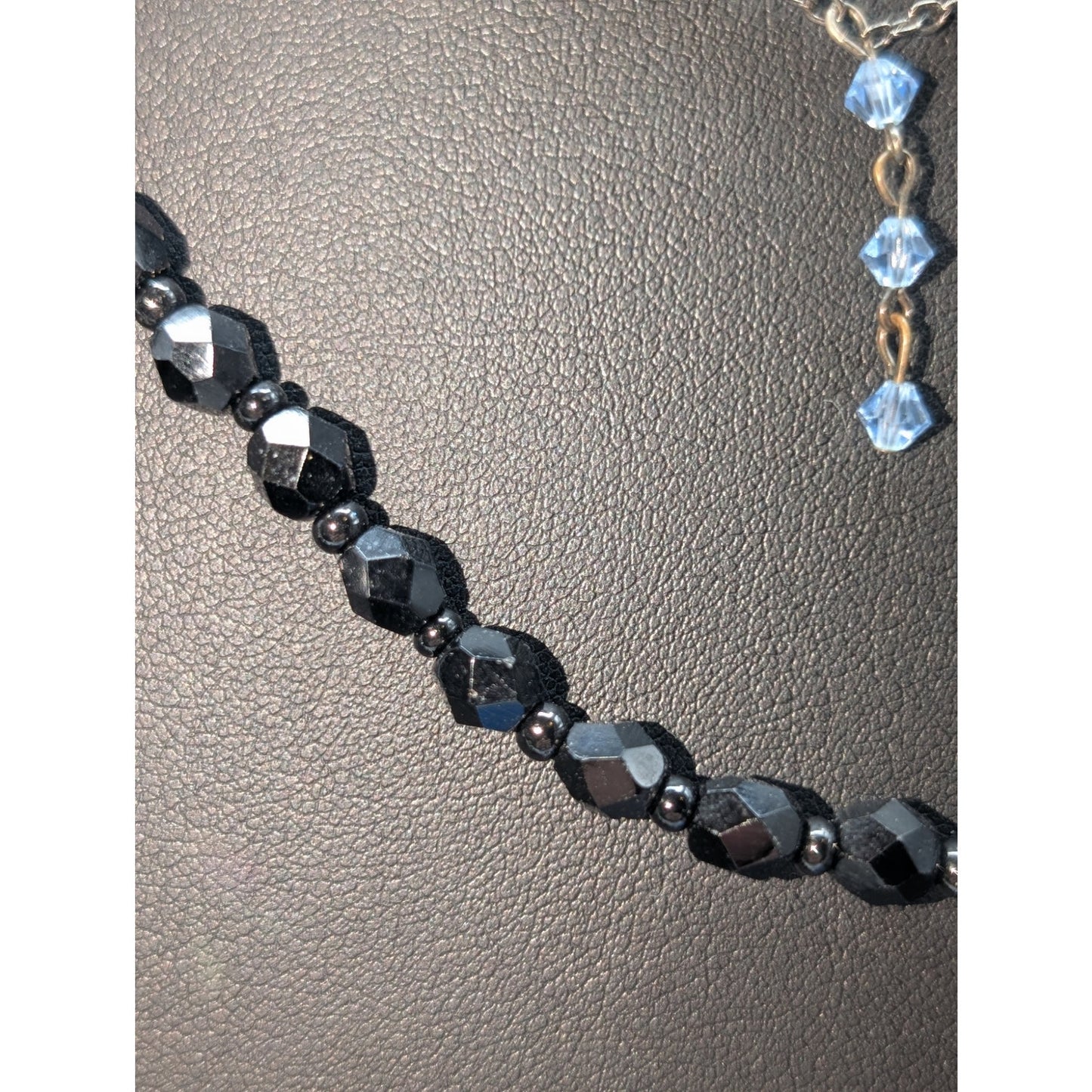Lot of 4 Black Gray Silver Tone Stone Glass Crystal & Acrylic Beaded Necklaces
