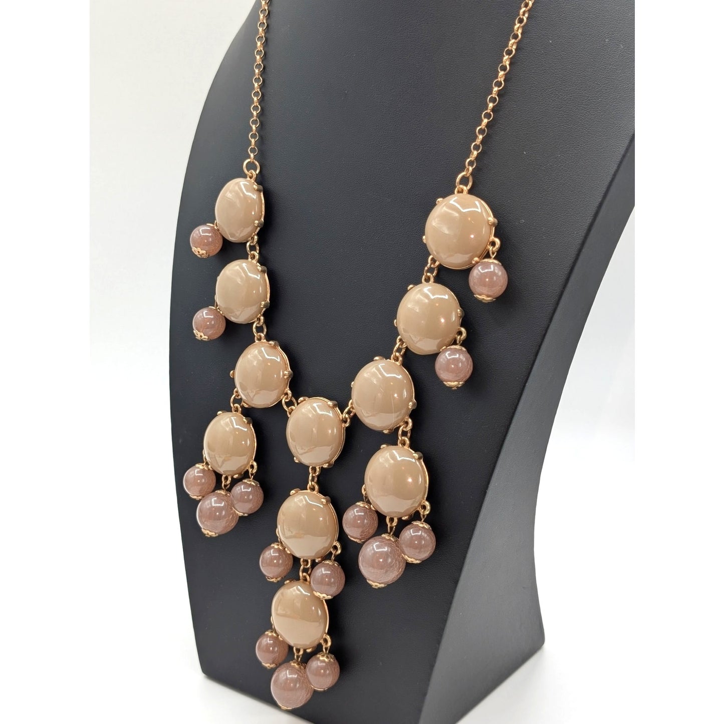 J. Crew Taupe Resin Cabochon Bold Dangle Gold Tone Statement Adjustable Necklace