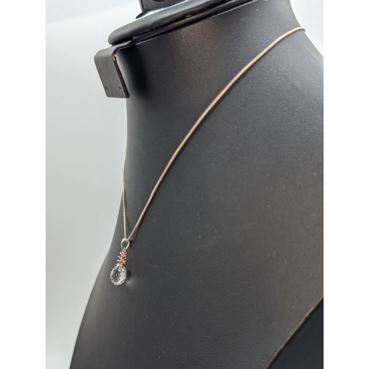 925 Sterling Silver Crystal Briolette Pineapple Pendant 16" Chain Necklace