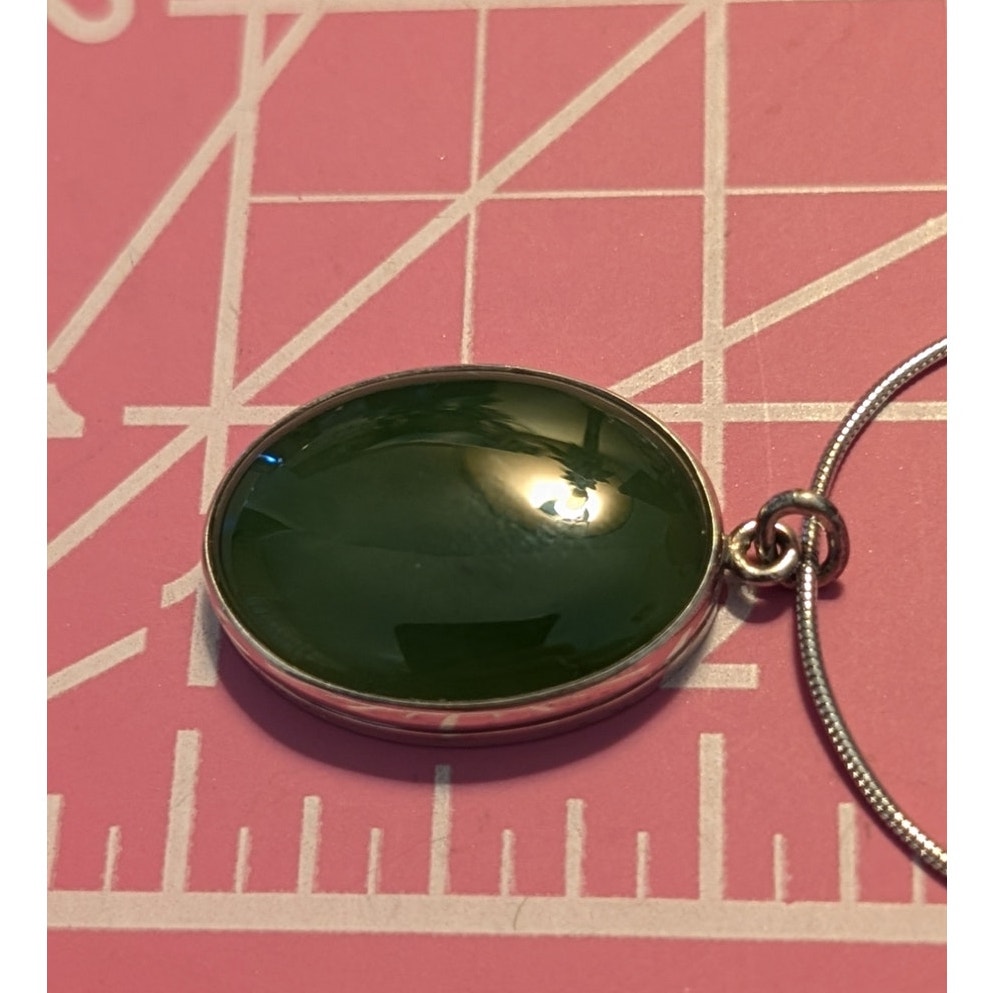Glowing Green Stone Bezel Set in Sterling Silver & 925 Sterling Silver 20" Chain