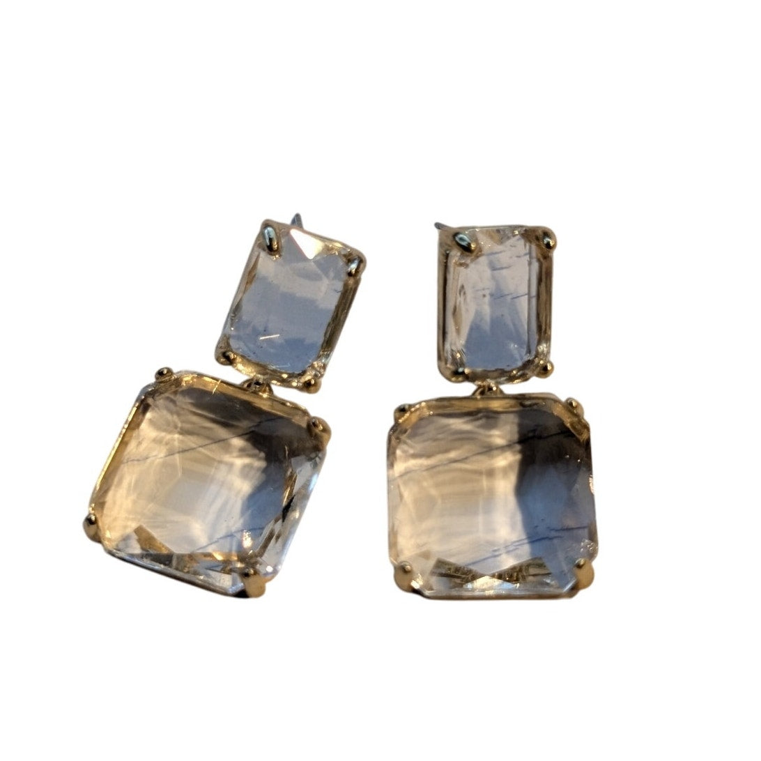 Faceted Clear Glass Gold Tone Drop Pierced Earrings