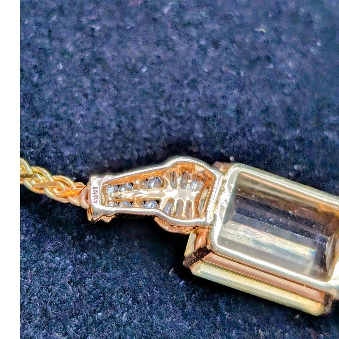 14K Yellow Gold Citrine & Diamond Necklace & Pierced Earring Jewelry Set 25.35g