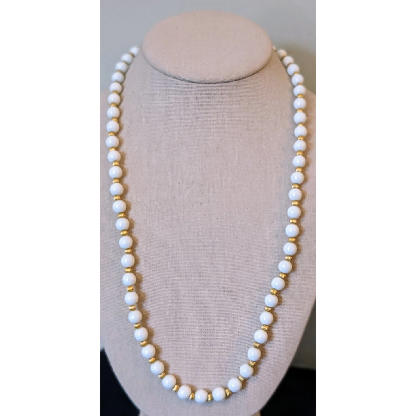 Vintage 1960s Gay Boyer White Glass Bead Strand 24" Necklace