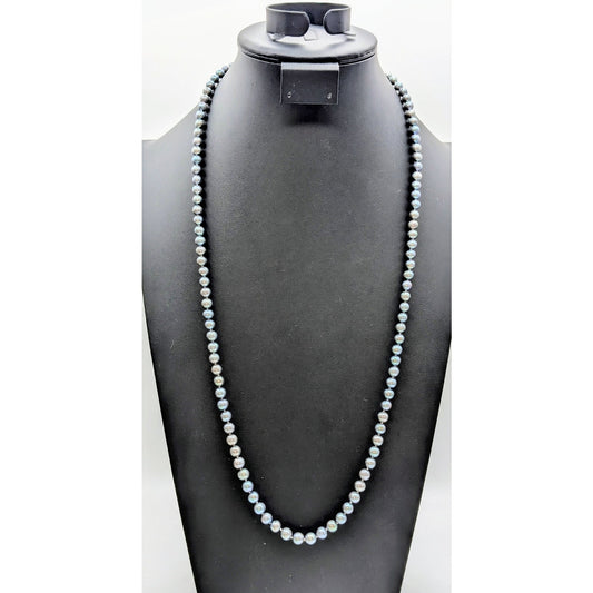 Vintage 925 Sterling Silver Approx. 6mm-7mm Knotted Genuine Pearl 32" Necklace