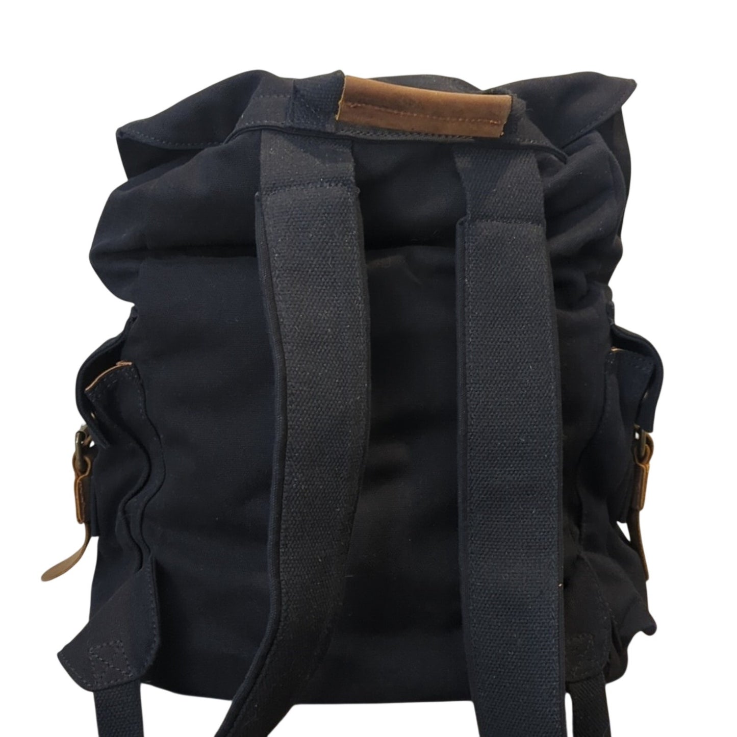 Kattee Black Leather Canvas Backpack Travel Bag