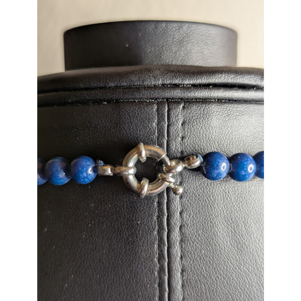 Natural Blue Egyptian Lapis Lazuli 6mm Round Stone Sailor's Clasp 16" Necklace