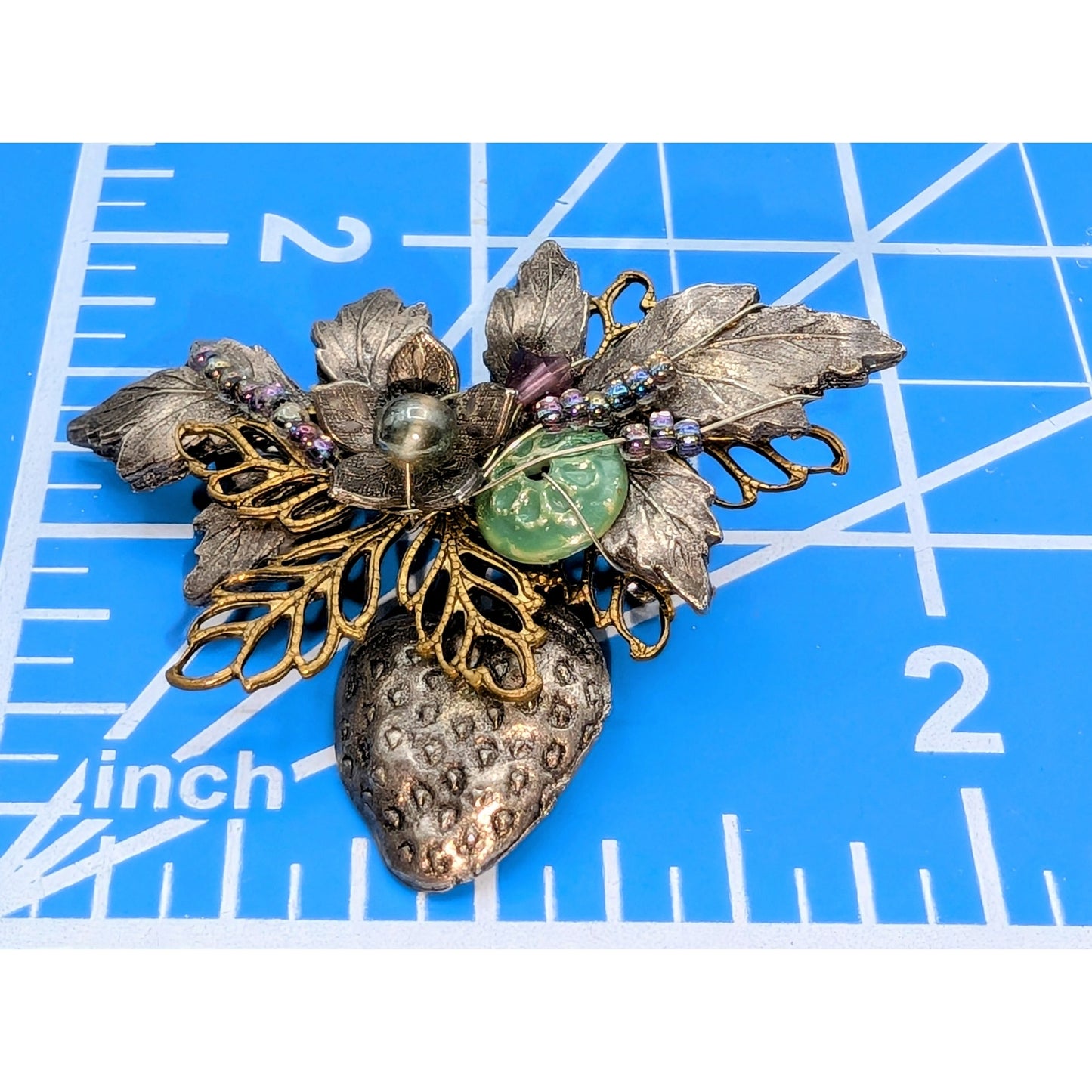Cara Stimmel Ltd Leaves Strawberry Two Tone Brooch