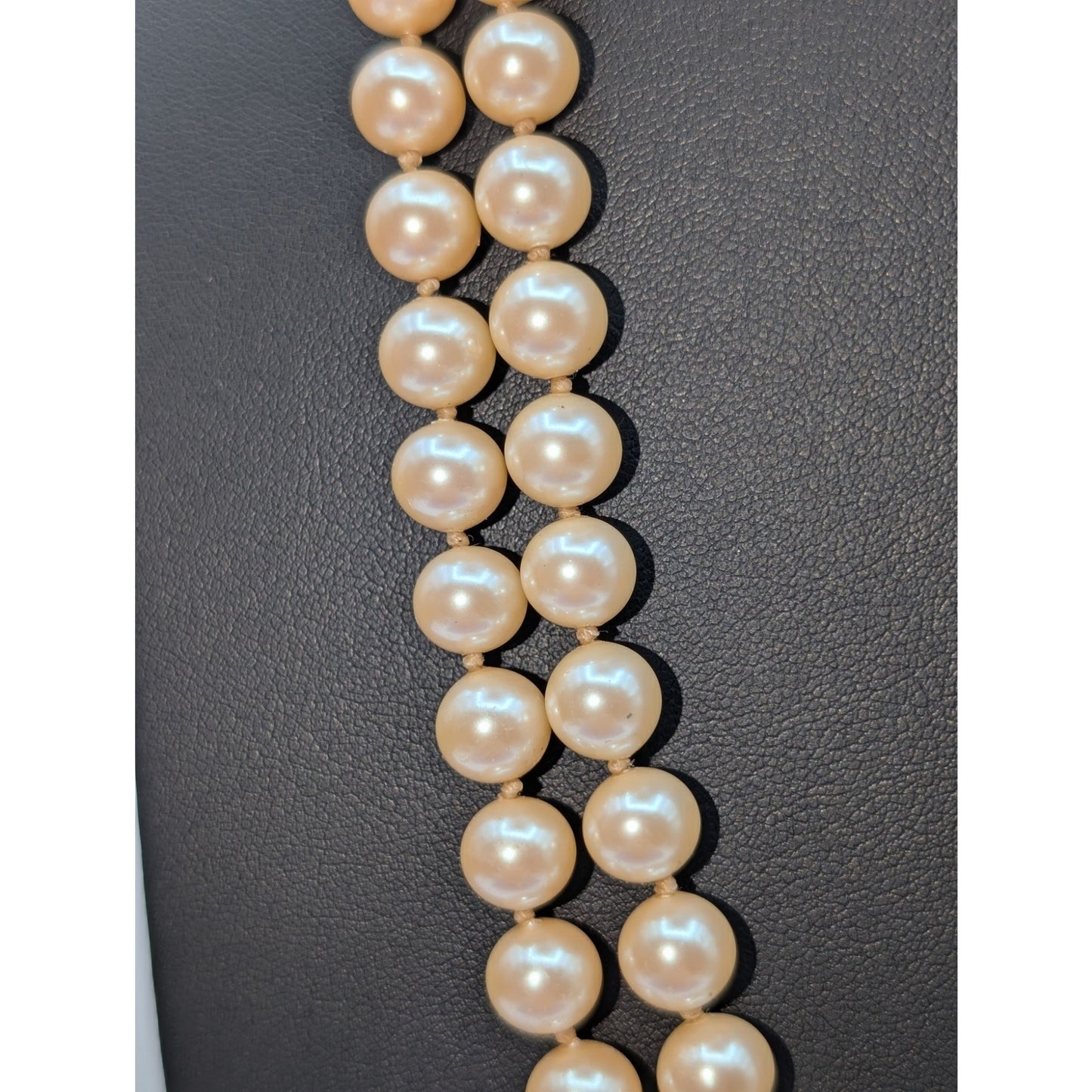 Vtg Off White Double Strand Courting Rhinestone Clasp Faux Pearl Necklace