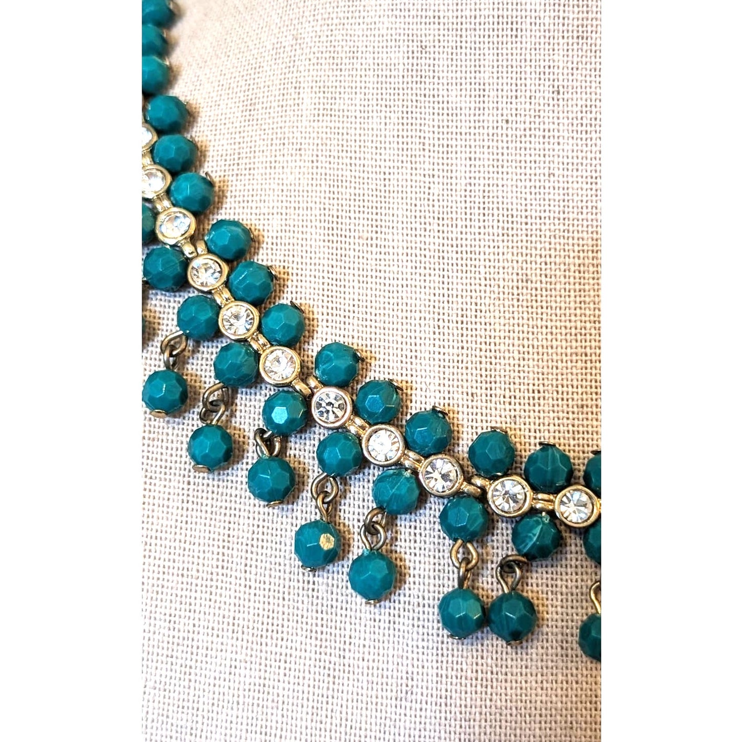 NRT for Avon Green/Blue Dangle Rhinestone Collar Statement Necklace