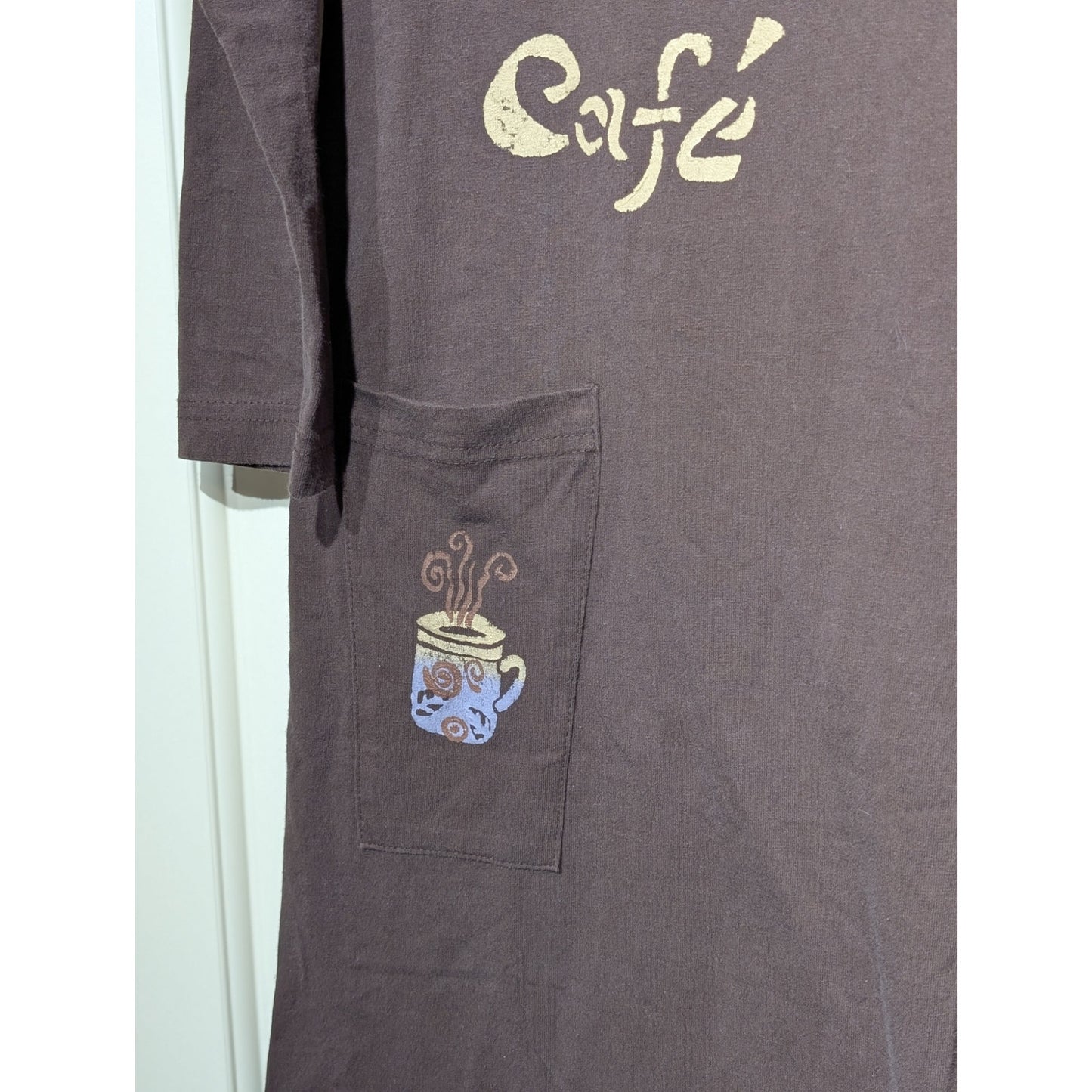 Vintage Mondo Lira 100% Cotton Brown Wearable Art Pocketed Coffee Kaftan Sz S