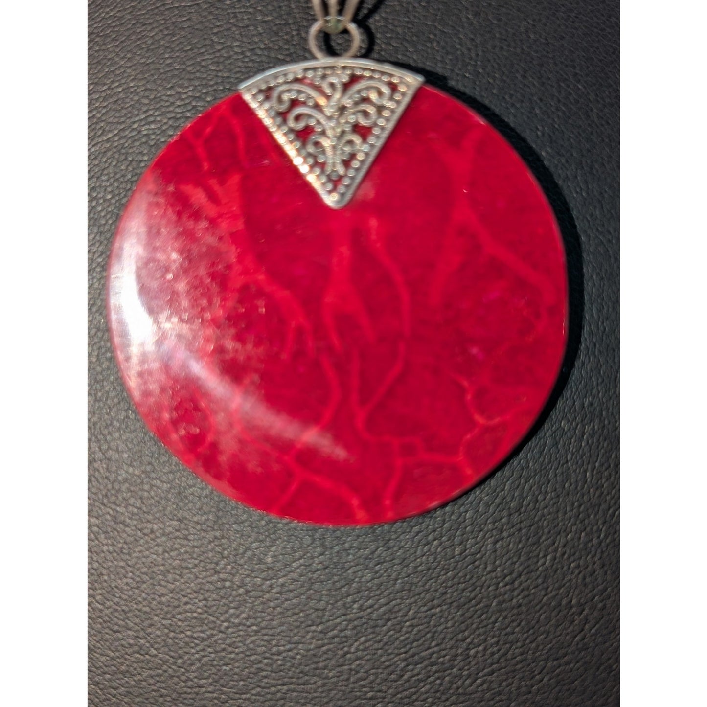 Vtg 925 Sterling Silver Bali Design Red Sponge Coral Pendant Box Chain Necklace