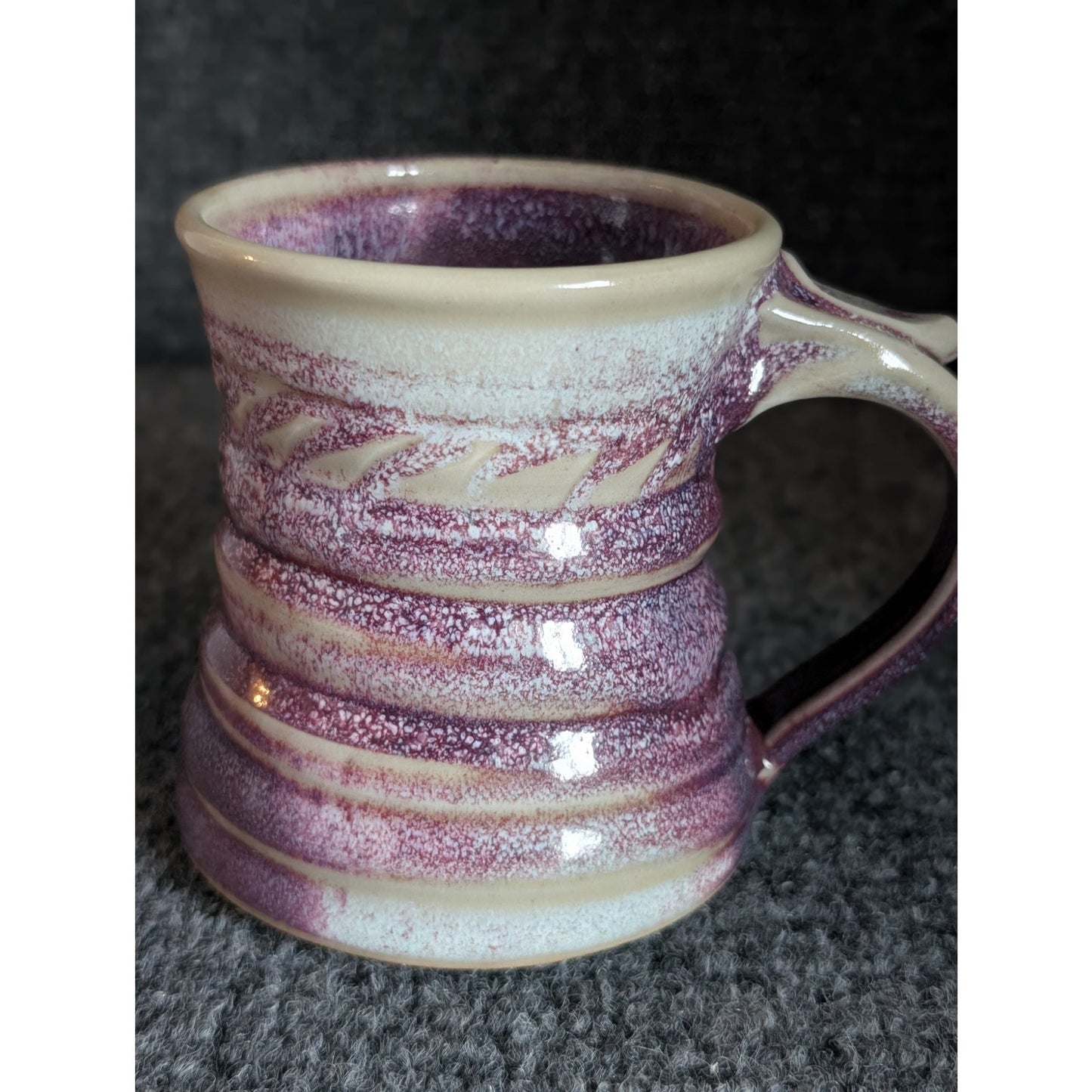 Purple Banded Studio Pottery Mug Signed 12