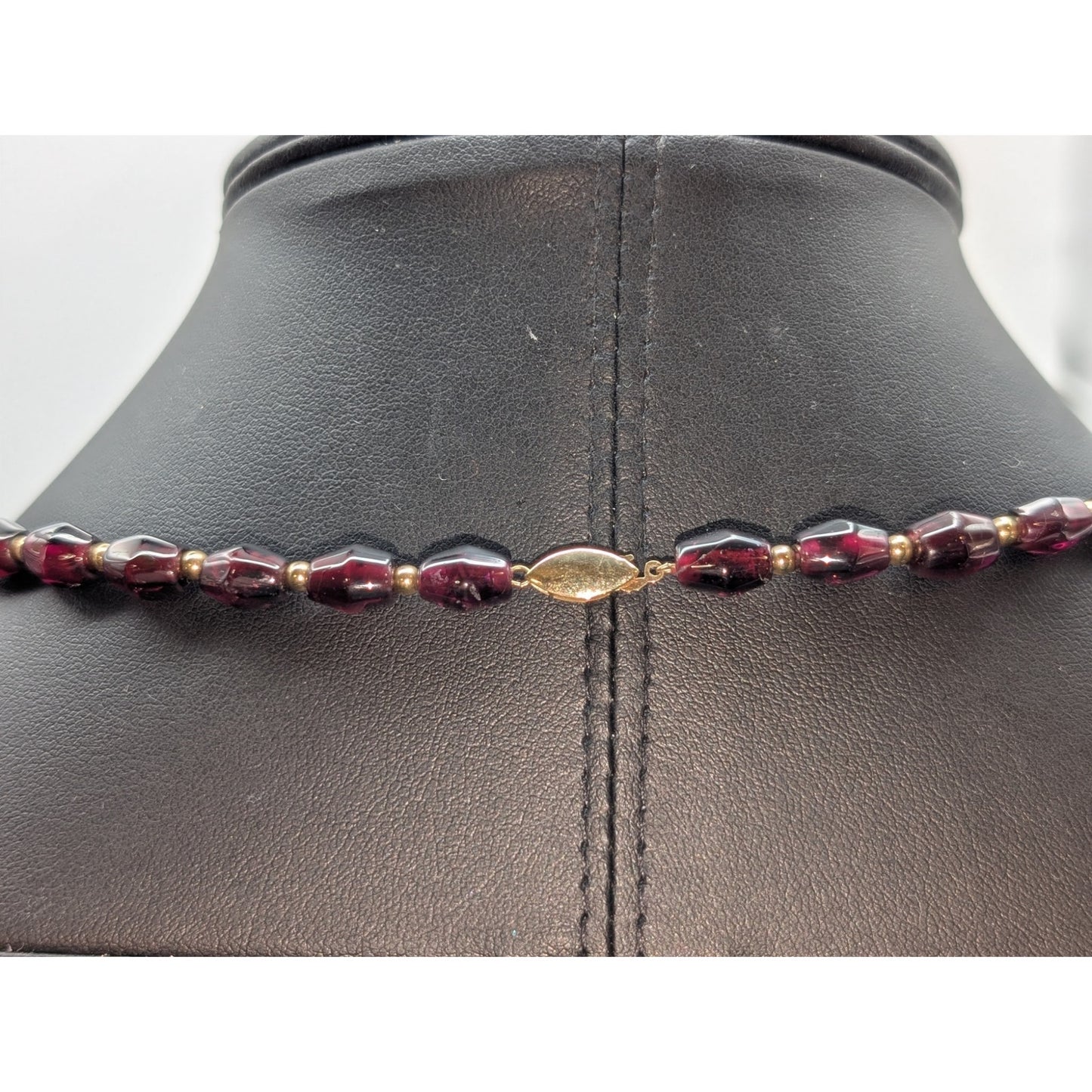 Tested 14k Yellow Gold Garnet Bead 21" Necklace