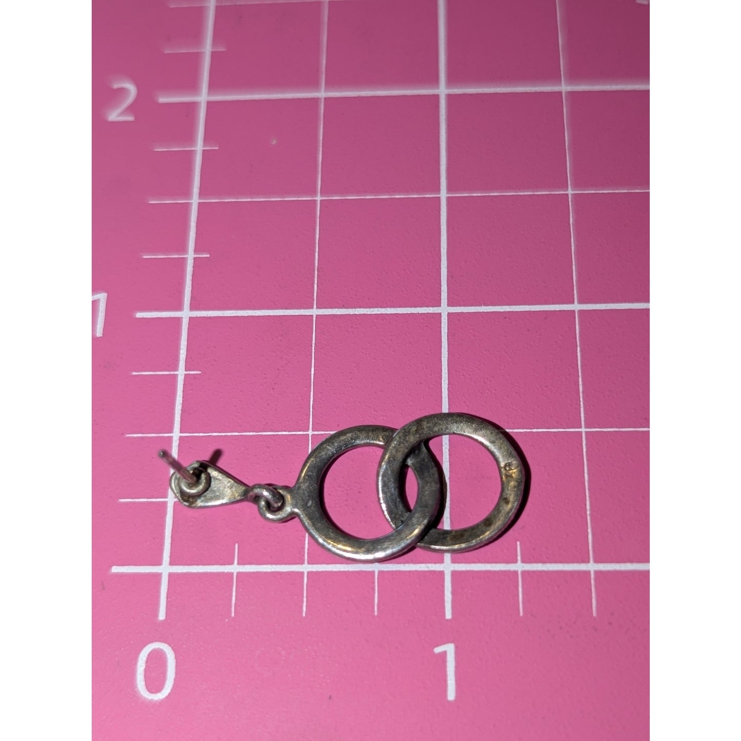 Vintage 925 Sterling Double Interlocking Rings Dangle Pierced Earrings