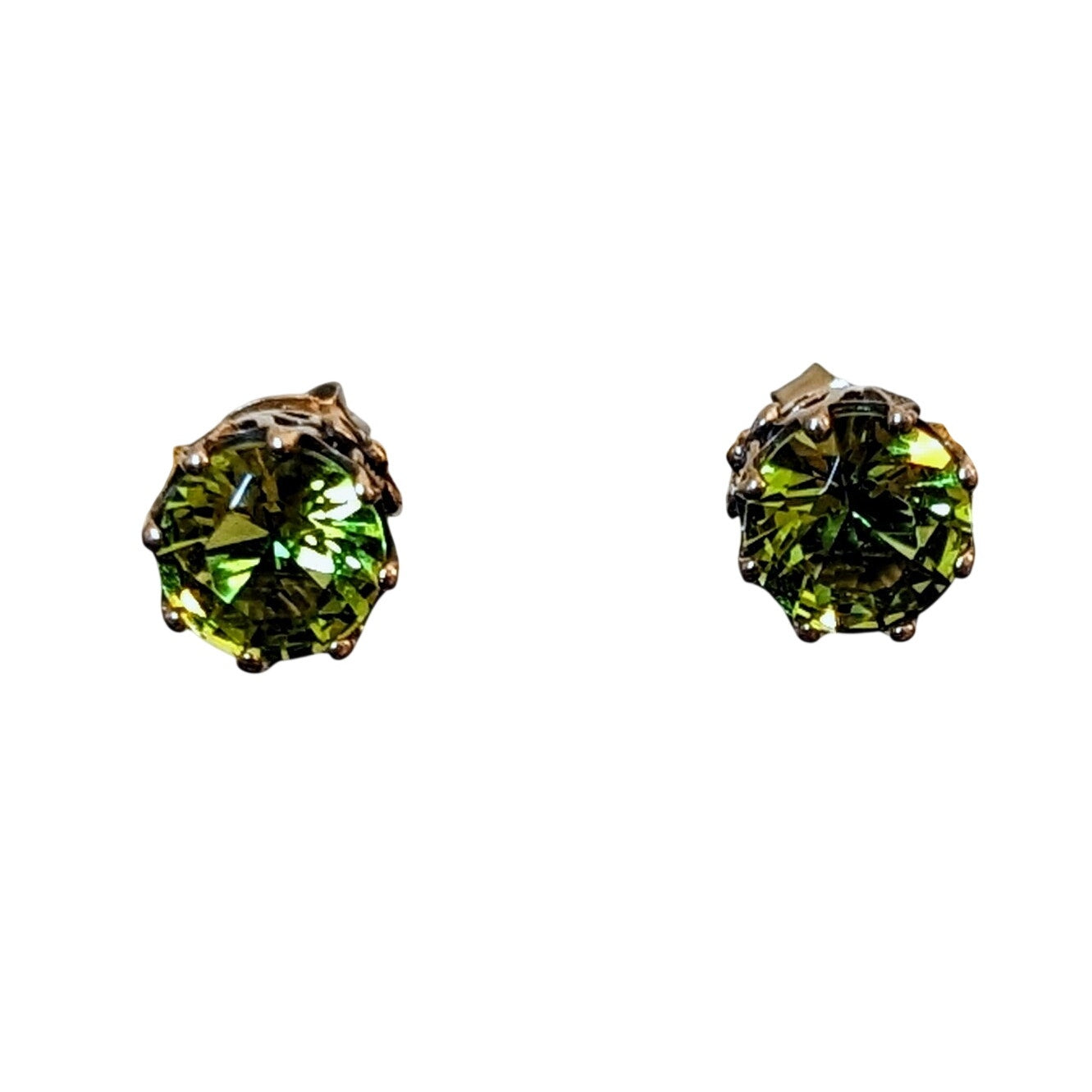 Green Crystal Studs in Fancy Floral Silver Tone Setting