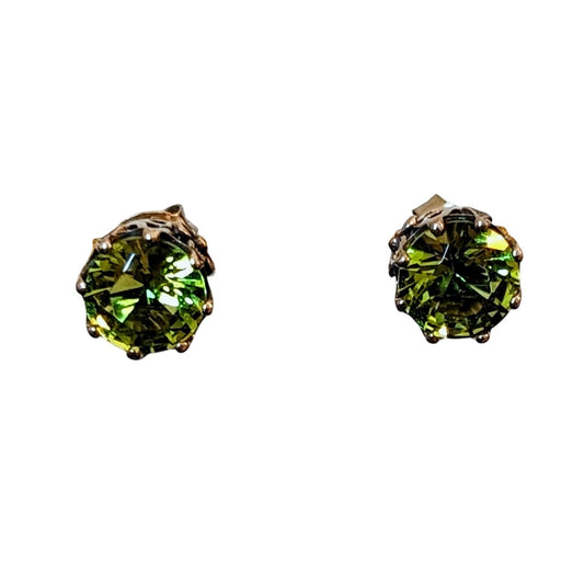 Green Crystal Studs in Fancy Floral Silver Tone Setting