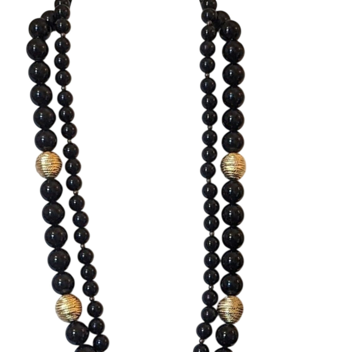 Lot of Two Vintage Black Acrylic Bead Necklaces