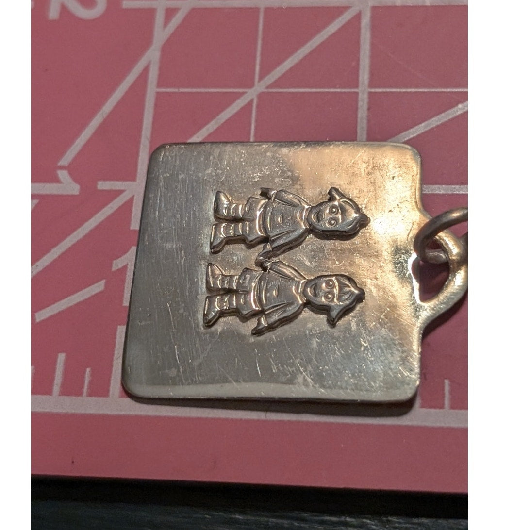 Vintage 1970s Solid Sterling Silver Two Boys Pendant 20" Necklace