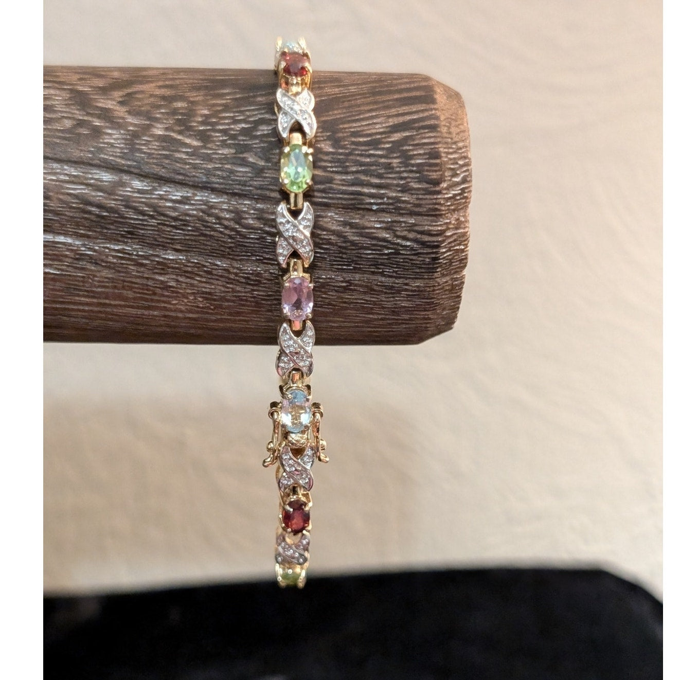 Garnet Peridot Amethyst & Blue Topaz 925 Sterling Vermeil Tennis Bracelet