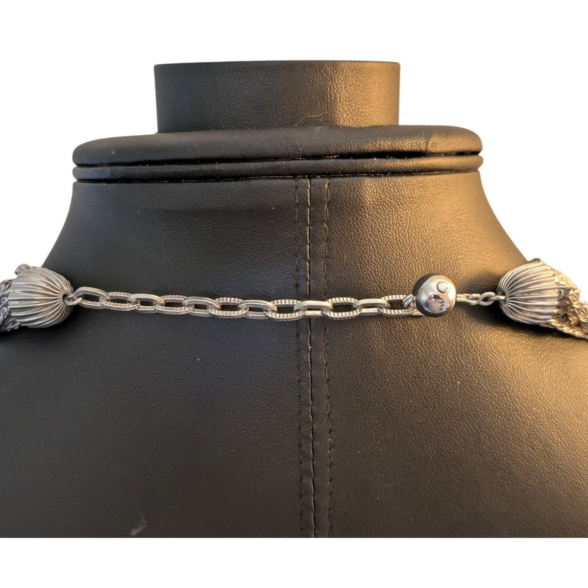 Vintage 15-Strand Silver Tone Chain Choker Necklace w/ Hook Clasp