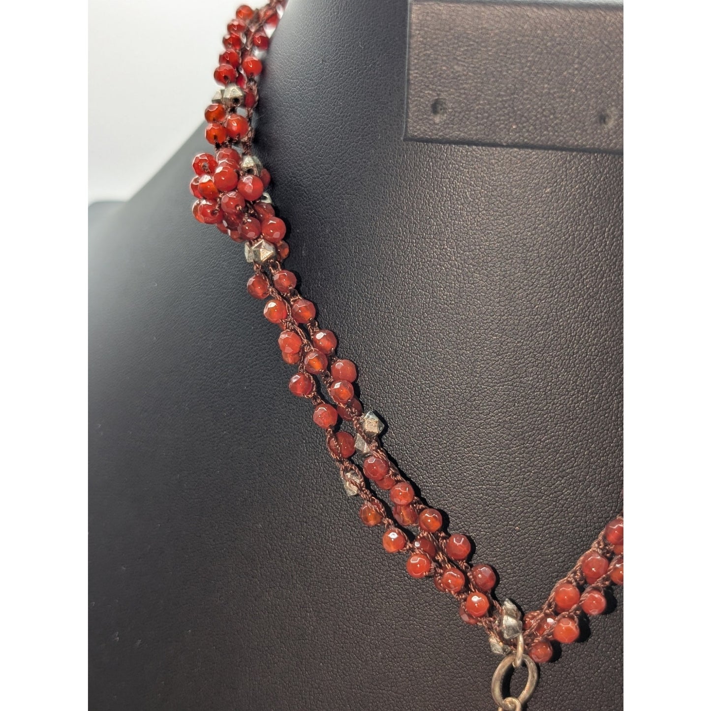 Vintage J. Jill 90s Carnelian Silver Tone Multi Strand Beaded Pendant Necklace